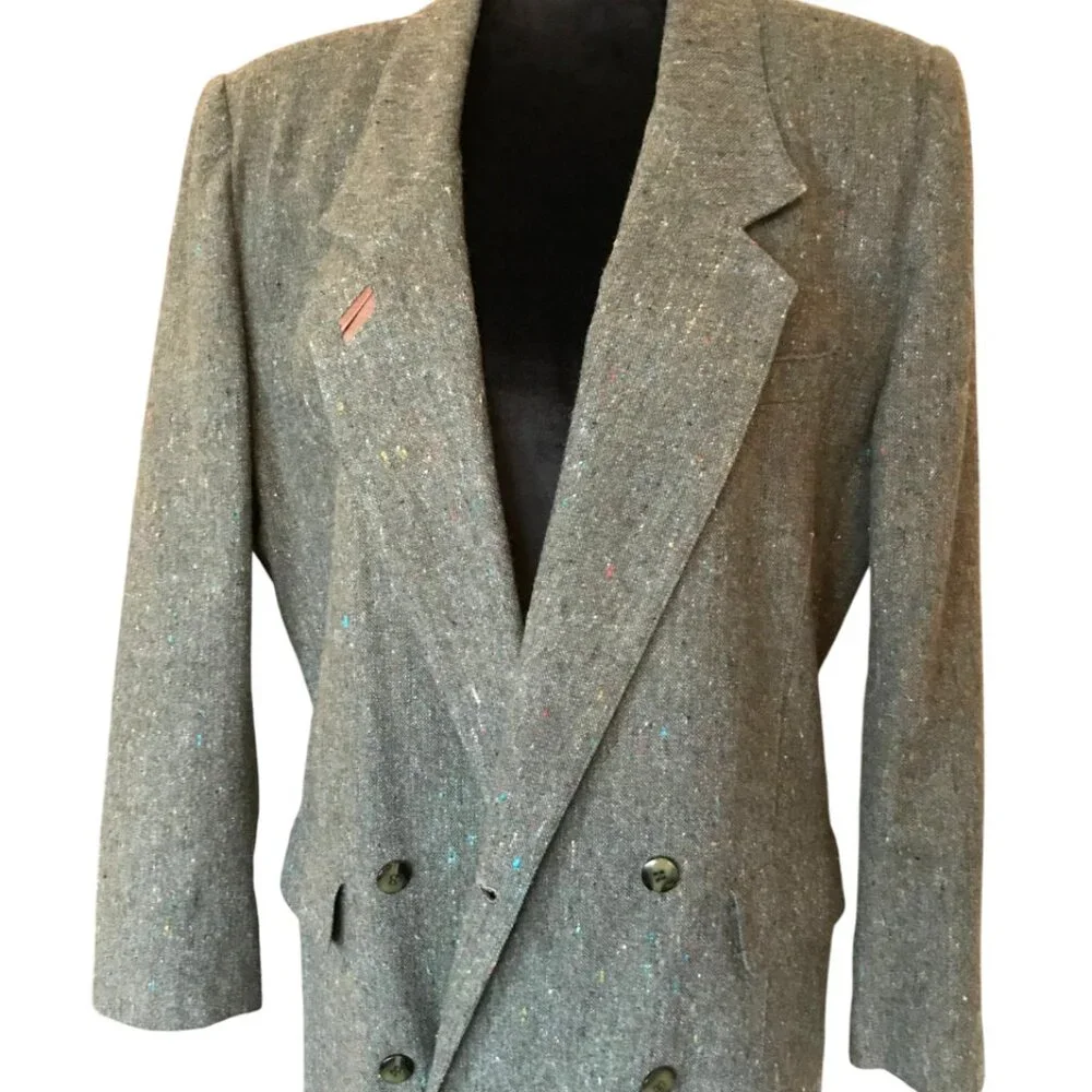 Together Wool Blend Jacket, Vintage 80s Donegal Tweed Tan Brown Blazer 12M